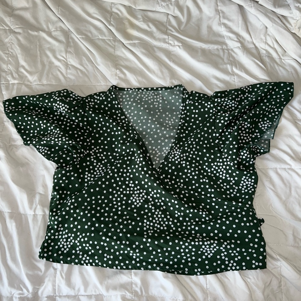 SHEIN Green Polka Dot Tied Tee